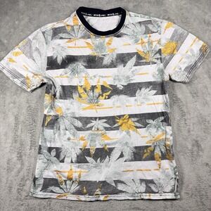 Switch Limited Edition Leaf Print T-Shirt Gray Yellow Striped Cotton Men's M